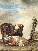 POTTER, Paulus Two Cows a Young Bull beside a Fence in a Meadow oil painting picture wholesale